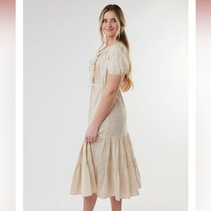 Sweet Salt Ruffle Placket Puff Sleeve Dress